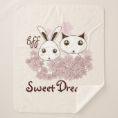 Couverture Sherpa Cute Kitten et Bunny Meilleurs amis Enfants Filles (Devant)