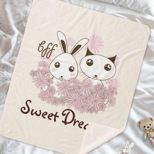 Couverture Sherpa Cute Kitten et Bunny Meilleurs amis Enfants Filles