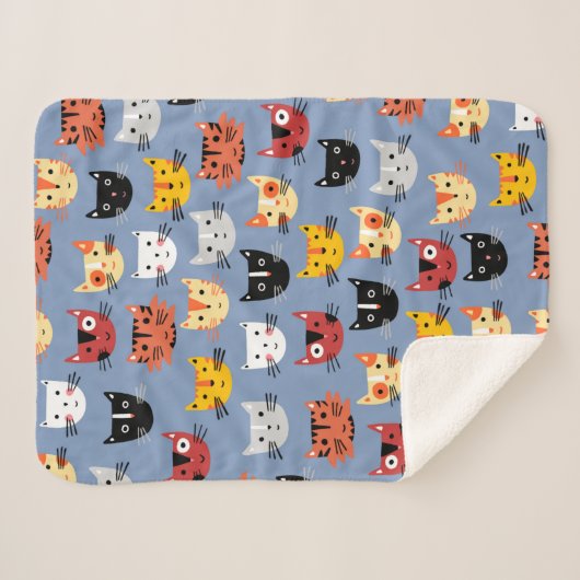 Couverture Sherpa Cute Kitty Chat Bleu (Devant (Horizontal))