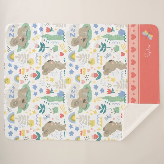 Couverture Sherpa Cute Koala Motif avec petit nom de fille en rose (Devant (Horizontal))