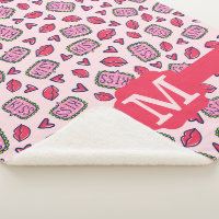 Cute Lips Kisses & Heart Doodles Motif Monogramme