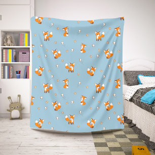 Couverture Sherpa Cute Little Foxes Motif sur Blue