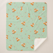Couverture Sherpa Cute Little Foxes Motif sur Green (Devant)
