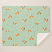 Couverture Sherpa Cute Little Foxes Motif sur Green (Devant (Horizontal))