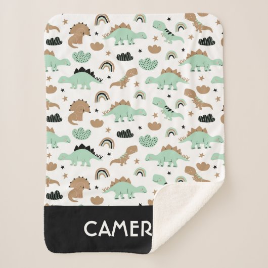 Couverture Sherpa Cute Mint Green Dinosaur Motif (Devant)