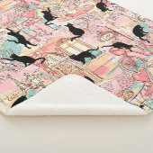 Couverture Sherpa Cute Moderne Aquarelle Paris Café Motif Chat (3/4)