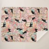 Couverture Sherpa Cute Moderne Aquarelle Paris Café Motif Chat (Devant (Horizontal))