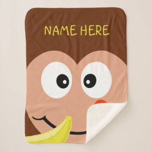 Couverture Sherpa Cute Monkey Nom personnalisé Enfants Zoo Animaux