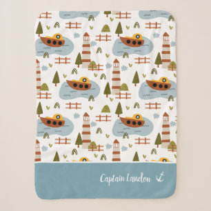Couverture Sherpa Cute Nautical Lighthouse and Boat Kid Motif
