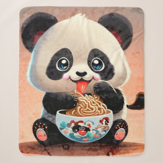 Couverture Sherpa Cute Panda manger Ramen