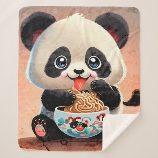 Couverture Sherpa Cute Panda manger Ramen (Devant)