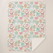 Couverture Sherpa Cute Pastel Kawaii Winter Santa & Snowman Pattern (Devant)