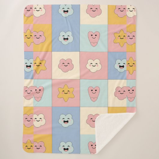 Couverture Sherpa Cute Pastel Patchwork Blanche (Devant)