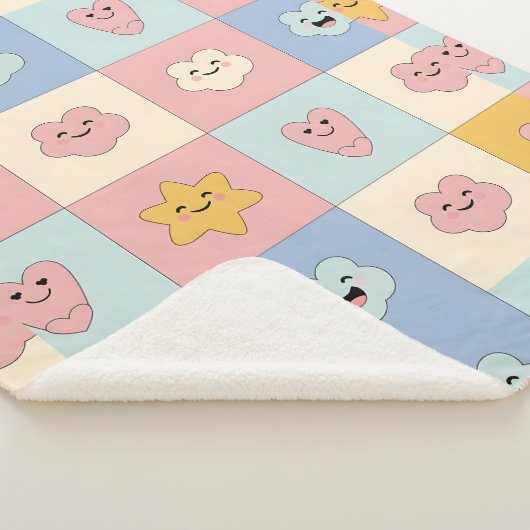 Couverture Sherpa Cute Pastel Patchwork Blanche (3/4)