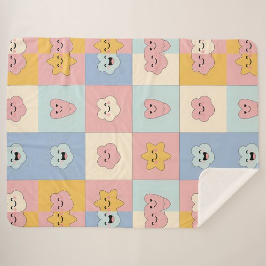 Couverture Sherpa Cute Pastel Patchwork Blanche (Devant (Horizontal))