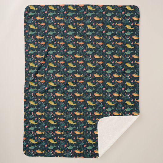 Couverture Sherpa Cute poisson d'or sous-marin Koi Motif Plante aqua (Devant)