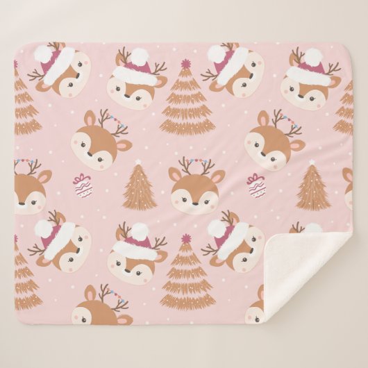 Couverture Sherpa Cute Reindeer Santa Hat pattern (Devant (Horizontal))