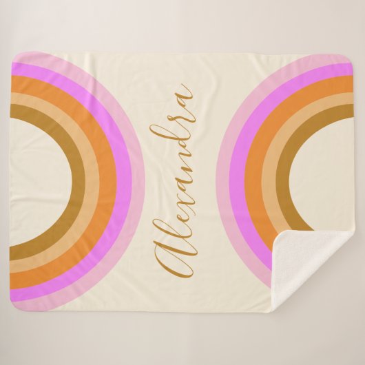 Couverture Sherpa Cute Retro Double arc-en-ciel Script personnalisé (Devant (Horizontal))