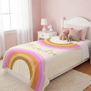 Couverture Sherpa Cute Retro Double arc-en-ciel Script personnalisé