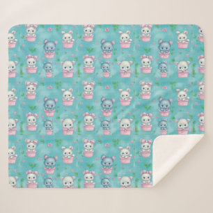 Couverture Sherpa Cute Rose Bleu Chatons dans des pots de fleurs