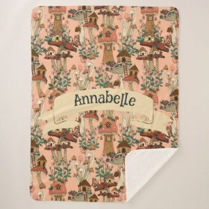 Couverture Sherpa Cute rose Cottagecore Floral Mushroom House Imprim