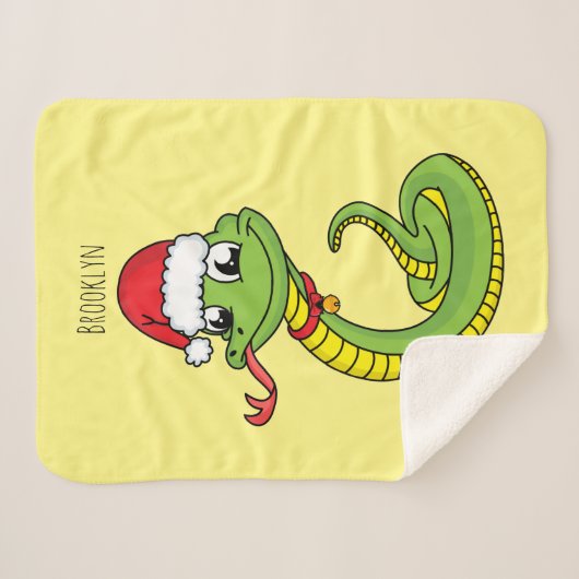 Couverture Sherpa Cute serpent vert avec chapeau santa dessin animé (Devant (Horizontal))