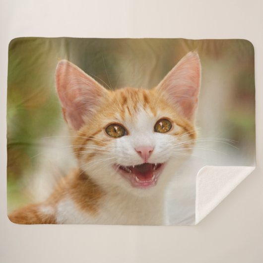 Couverture Sherpa Cute Smiling Kitten Face Funny Cat Meow (Devant (Horizontal))