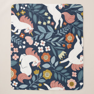 Couverture Sherpa Cute Unicornes Floral Vintage Motif