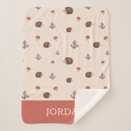 Couverture Sherpa Cute Woodland Hérisson et Motif de champignons (Devant)