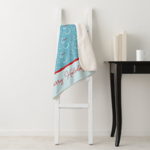 Couverture Sherpa Cyan Red Merry Holidays Jote Snowman Motif