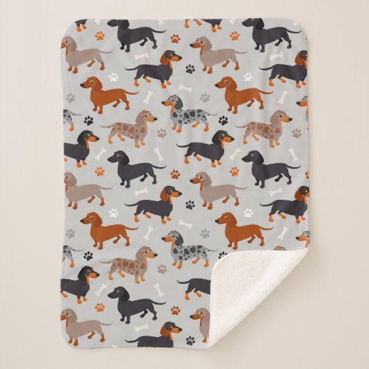 Couverture Sherpa Dachshund Paws et Bones Gris Motif (Devant)