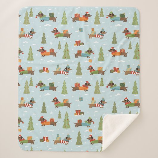 Couverture Sherpa Dachshunds festifs dans le Motif de neige (Devant)