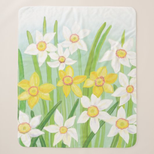 Couverture Sherpa Daffodiques à ressort blanc et jaune (Devant)