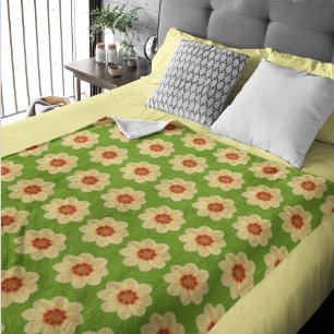 Couverture Sherpa Dahlia jaune motif floral sur vert