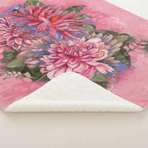 Couverture Sherpa Dahlia rose Fleurs Vintages