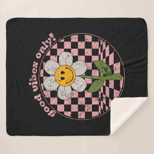 Couverture Sherpa Daisy rétro des années 70 | Good Vibes uniquement (Devant (Horizontal))