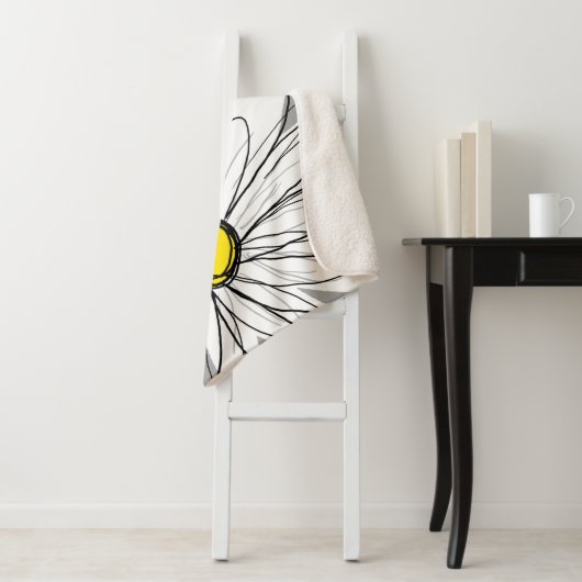 Couverture Sherpa Daisy tendance avec gris et jaune (En situation)