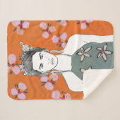 Couverture Sherpa Dame aux fleurs roses - Orange (Devant (Horizontal))