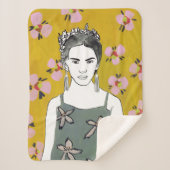 Couverture Sherpa Dame en fleurs roses - Jaune (Devant)