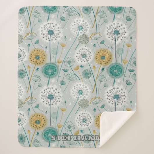 Couverture Sherpa Dandelion Whimsical - Jaune, Blanc & Turquoise (Devant)