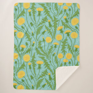 Couverture Sherpa Dandelions, vert, jaune et bleu