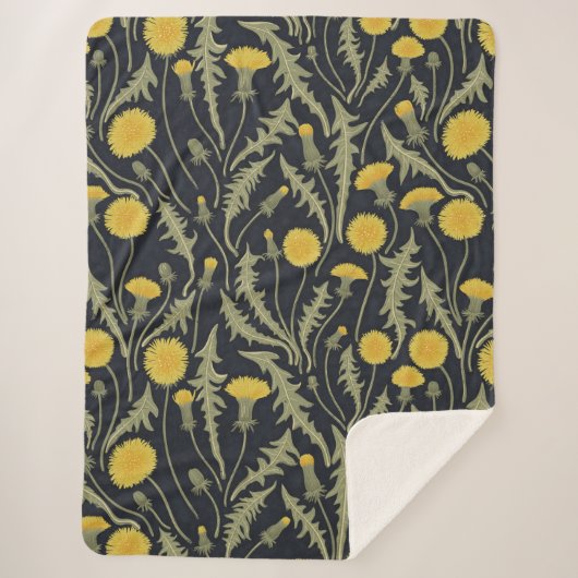 Couverture Sherpa Dandelions, vert, jaune et noir (Devant)