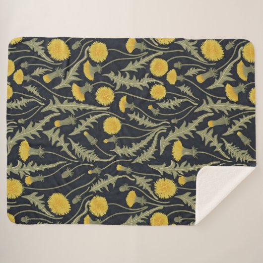 Couverture Sherpa Dandelions, vert, jaune et noir (Devant (Horizontal))