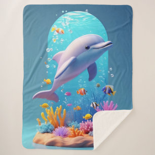 Couverture Sherpa Dauphin joueur parmi des poissons tropicaux coloré