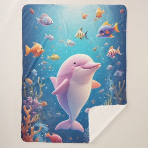 Couverture Sherpa Dauphin joueur parmi des poissons tropicaux coloré