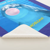 Couverture Sherpa Dauphin mignon, bulle de gomme, nom/message bleu (3/4)