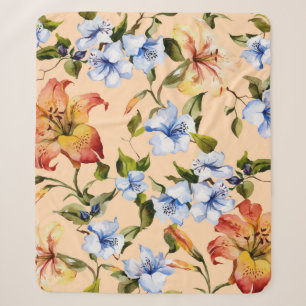 Couverture Sherpa De beaux lys de tigre et de petites fleurs bleues