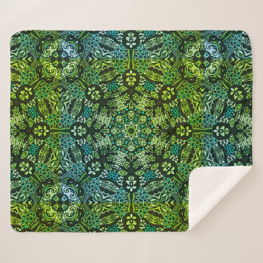 Couverture Sherpa De Beaux Verts Et Blues Mandala (Devant (Horizontal))