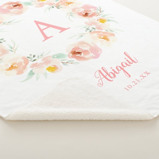 Couverture Sherpa de couronnes florales roses pers (3/4)