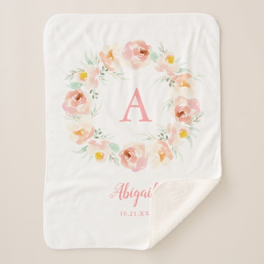 Couverture Sherpa de couronnes florales roses pers (Devant)